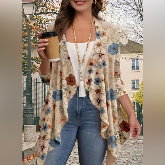 Emery Rose Jackets & Blazers - Emery Rose NWT Floral Print Drop Shoulder Kimono Boho Beach 0X